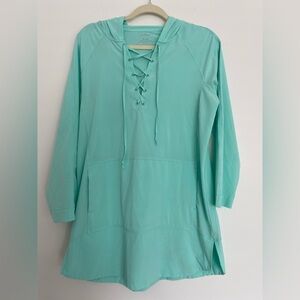 LL Bean Women Pastel Green Hooded Long Tunic Shirt Medium Lightweight‎ GorpeCore